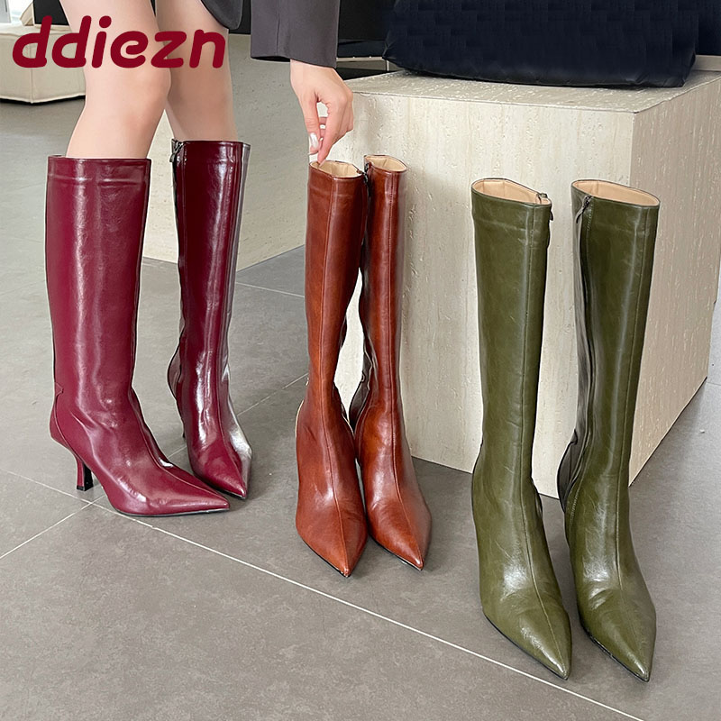 Women'S Shoes Big Feet - Fashion Pointed Toe Ladies Knee High