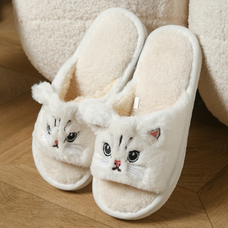 Thong Flat Sandal - Cute Cat Plush Flip Flops For
