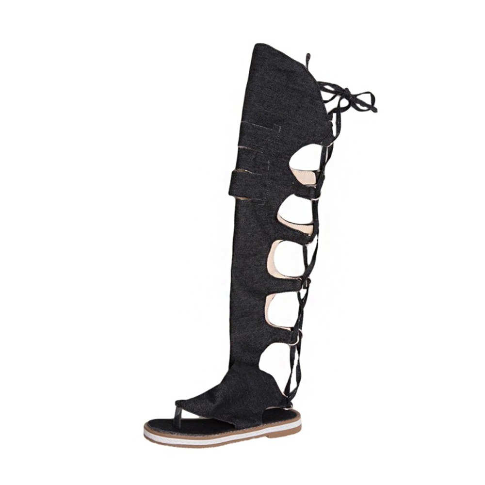 Thong Flat Sandal - Women Knee High Gladiator Sandals Back