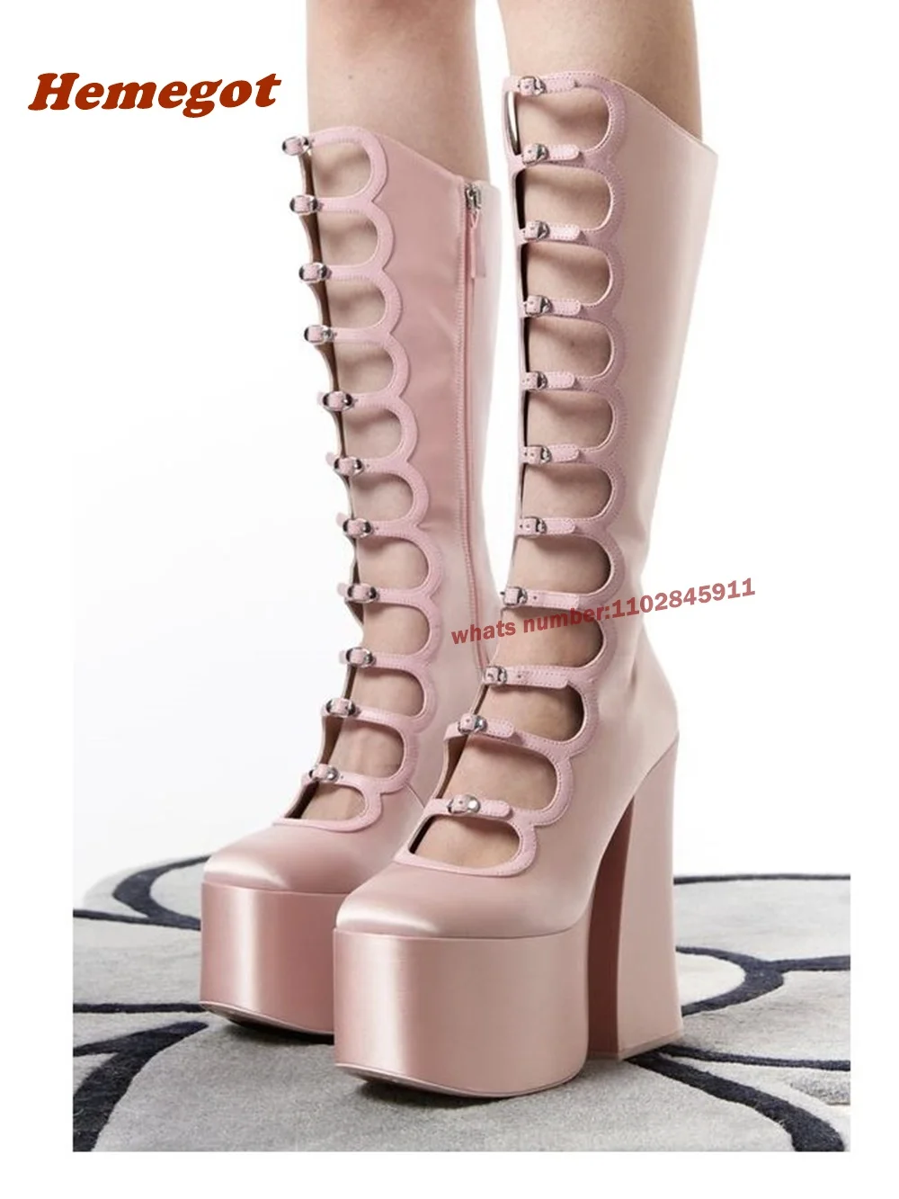 Pink Thick Sole Hollow Calf Bo - đánh giá và giá Women Shoes Boots