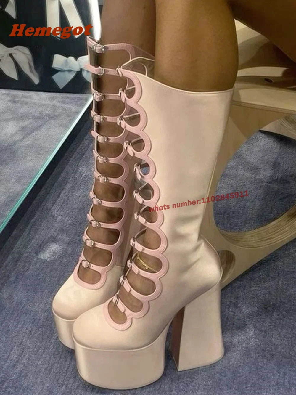 Pink Thick Sole Hollow Calf Bo - đánh giá và giá Women Shoes Boots
