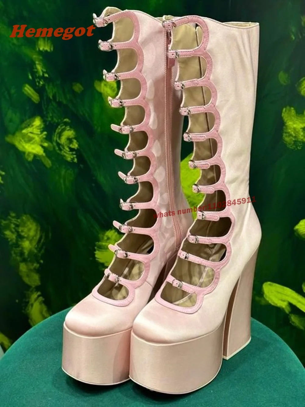 Pink Thick Sole Hollow Calf Bo - đánh giá và giá Women Shoes Boots
