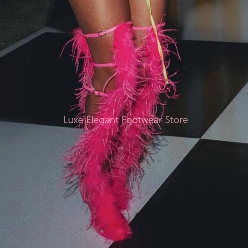Pink Feather Strappy Hollow Bu - đánh giá và giá Women Shoes Boots