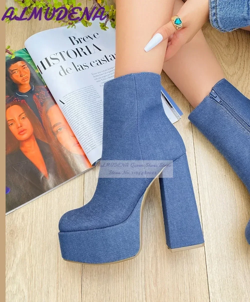 ALMUDENA Blue Denim Block Heel - đánh giá và giá Women Shoes Jeans