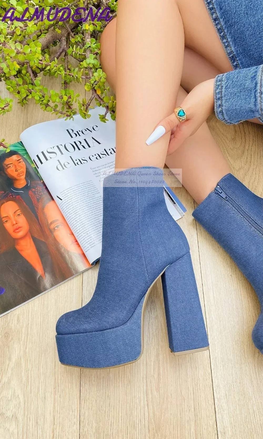 ALMUDENA Blue Denim Block Heel - đánh giá và giá Women Shoes Jeans