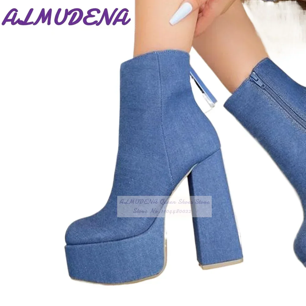 ALMUDENA Blue Denim Block Heel - đánh giá và giá Women Shoes Jeans